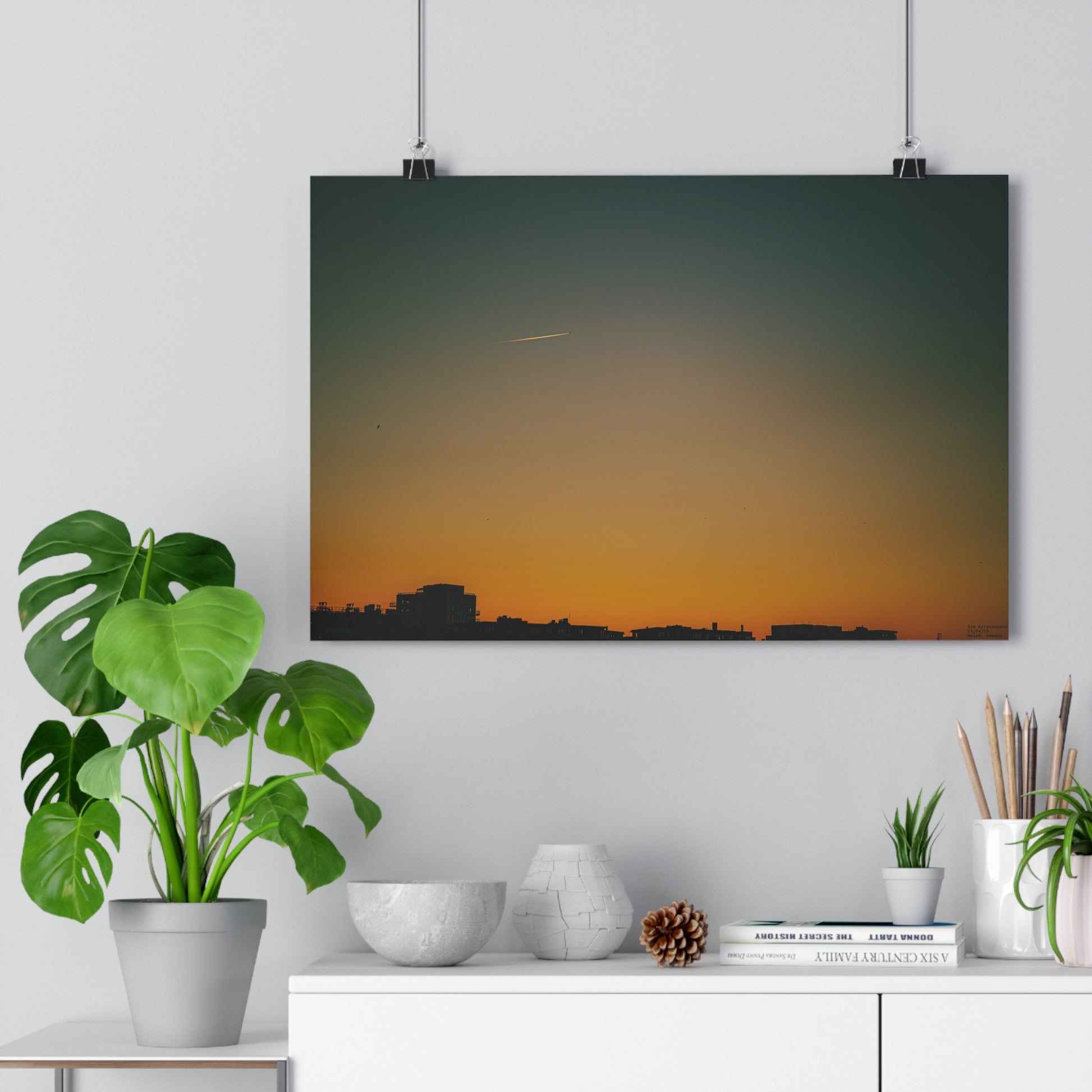 Urban Cityscape in Orange and Blue, Giclée print.