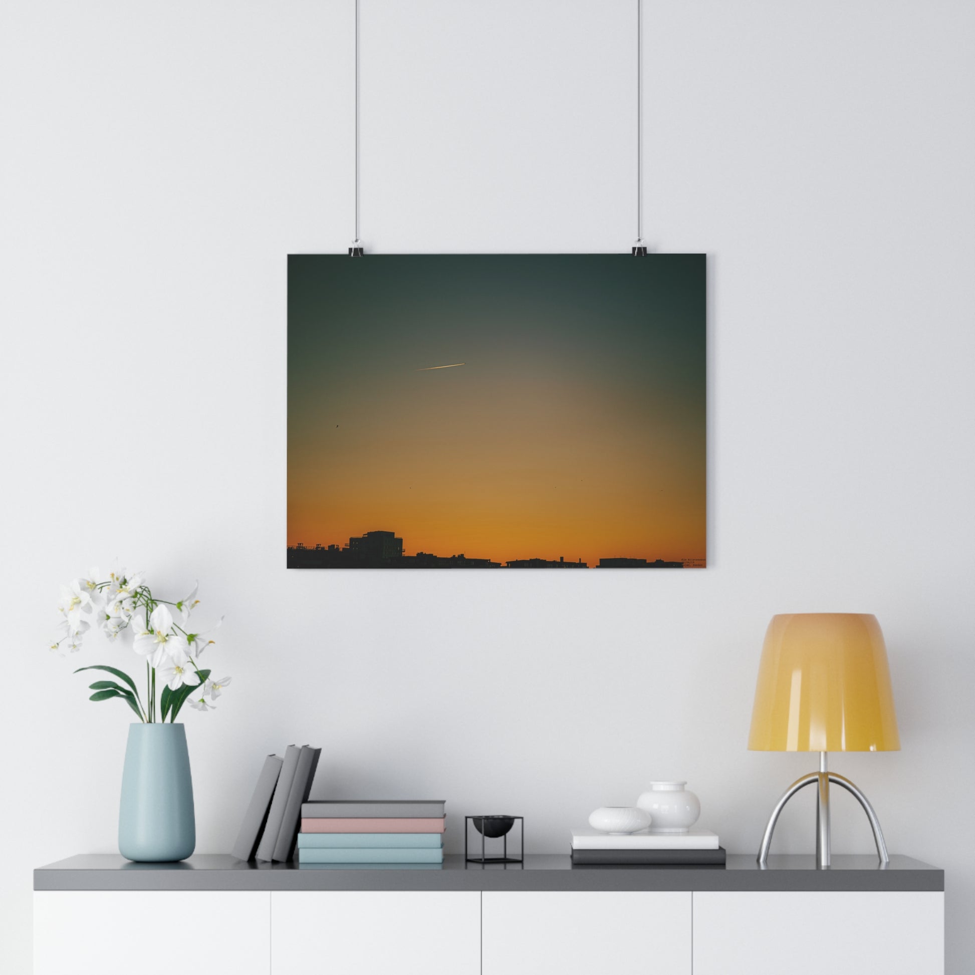Urban Cityscape in Orange and Blue, Giclée print.