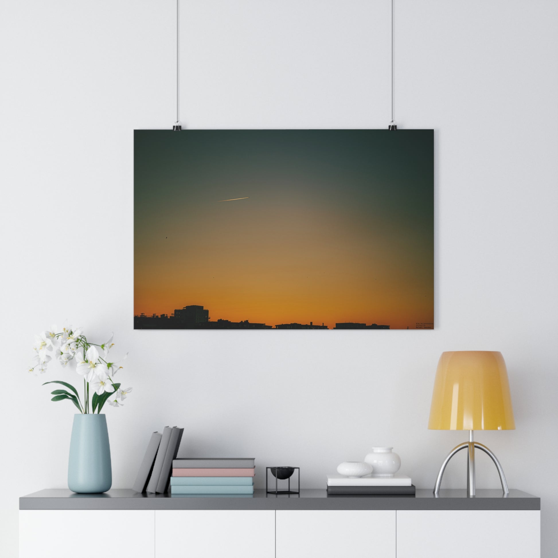 Urban Cityscape in Orange and Blue, Giclée print.